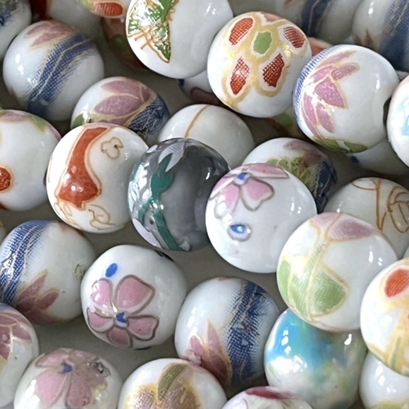 As Low As $2 Handmade Printed Blossom Porcelain Round Beads 8mm (20) - Picture 2 of 3